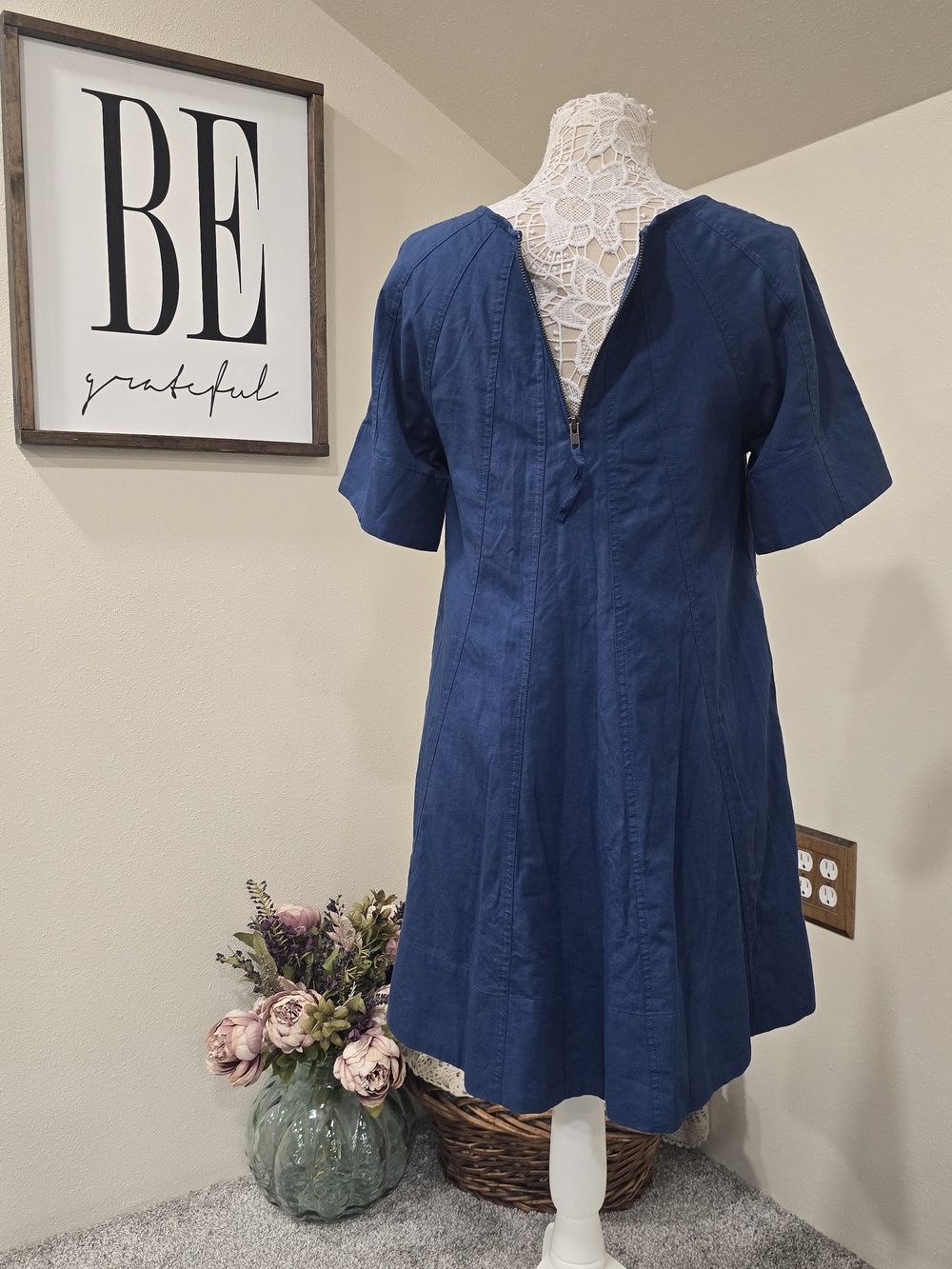 Free People Becca Navy Blue Cotton Blend Mini Dress - Picture 5 of 10